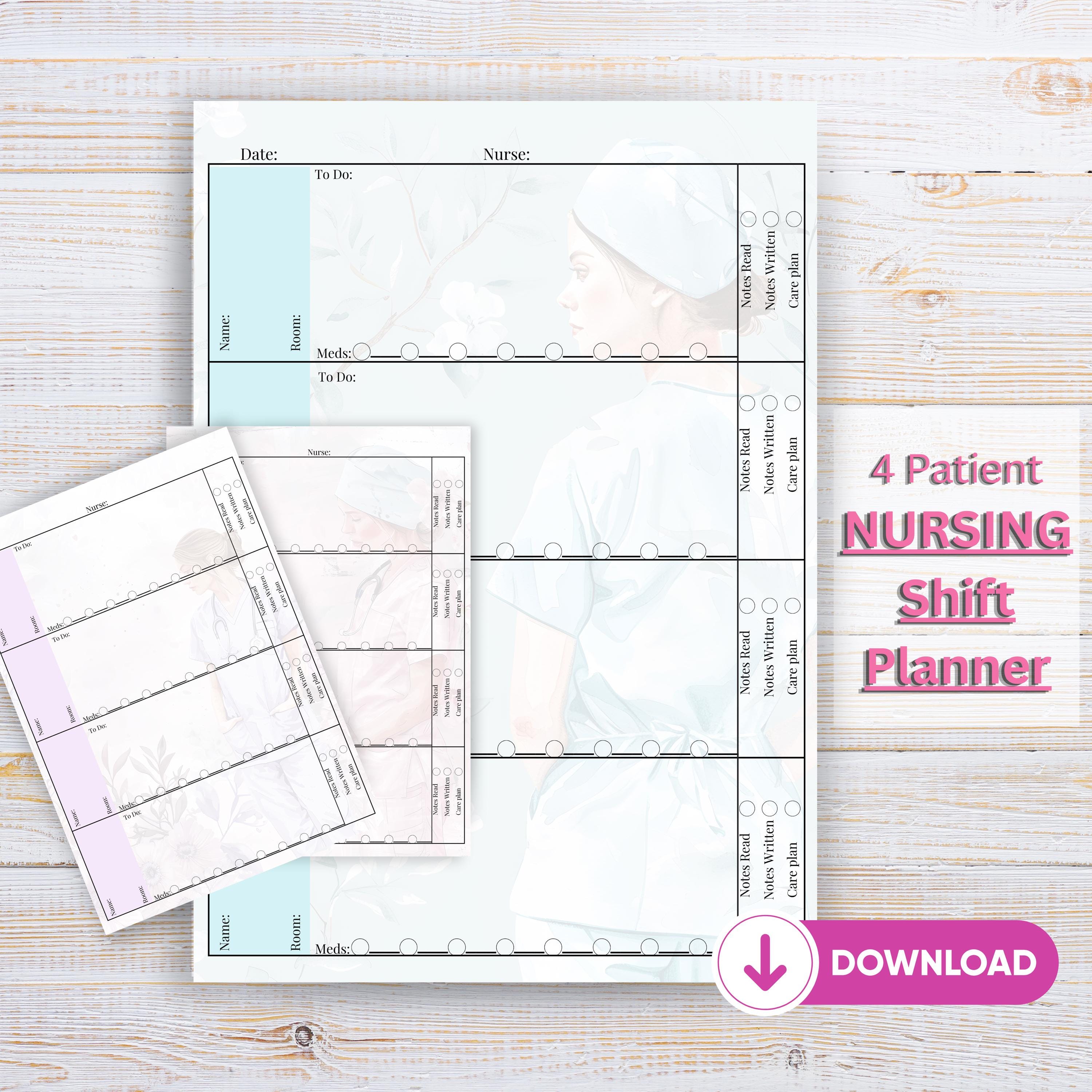 Nursing Shift To Do List Student Nurse Checklist Organized Nursing Shift Planner 4 Patient Nurse Brain Report Sheet Nurses Cheat Sheets