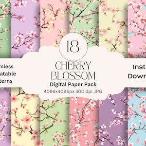 Kirschblüte Digitales Papier-Set Junk Journal Papier Druckbares digitales Papier Blumen Scrapbooking Pack Nahtlose wiederholbare Blumenmuster