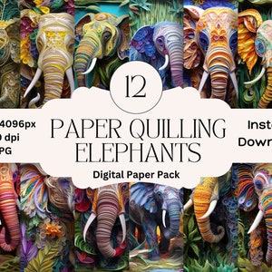 Papier Quilling Elefant Digitales Papier Set Junk Journal Papier Dschungel Druckbare Seite Grafik Digitales Scrapbooking Elefant Scrapbook Papier