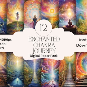 Verzauberte Chakra Reise Digitales Papier Set Junk Journal Papier Druckbare Seite Grafik Digitales Scrapbook Papier Hintergrund Spirituelle Grafiken