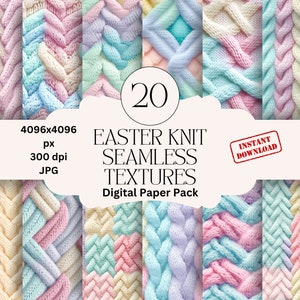 Ostern Stricktextur Digitales Papier Set Junk Journal Strickpapier Druckbare digitale Papiere Scrapbooking Bunte Pastell Musterpapier