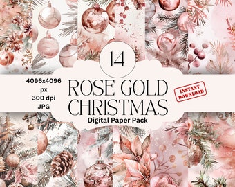 Rose Gold Christmas Paper Set: Scrapbook & Junk Journal (Digital Download)