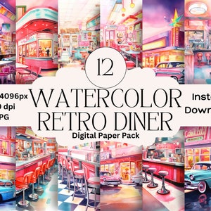 Rockabilly Retro Diner Digital Paper Set Junk Journal Paper Retro Diner Printable Graphic Digital Scrapbooking 1950s Car Classic Roadhouse