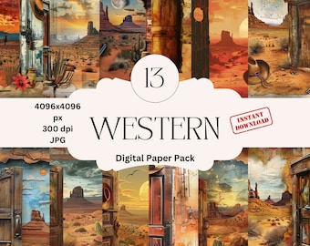 Western Digital Paper Set Junk Journal Cowboy Paper Printable Digital Papers Scrapbooking Western Scrapbook Paper Ranch Scrapbook Paper
