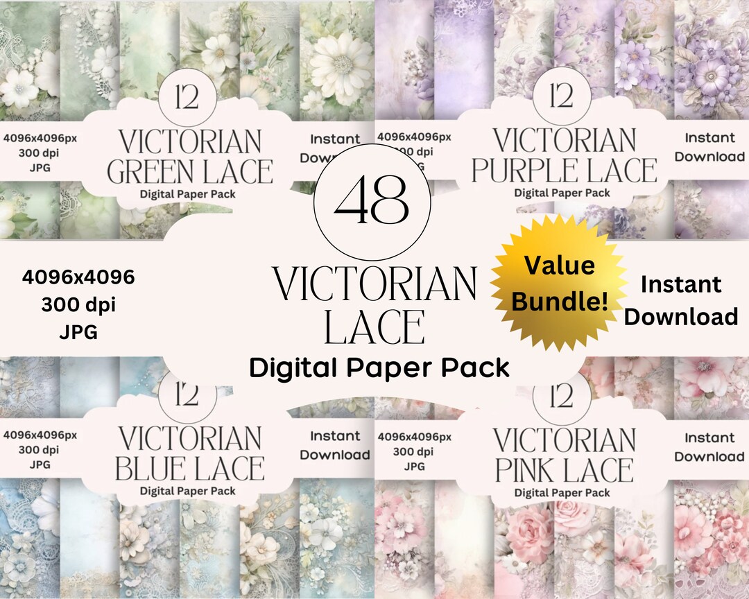 Victorian Floral Lace Digital Paper: Junk Journal Scrapbook (digital ...