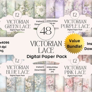 Victorian Floral Lace Digital Paper: Junk Journal Scrapbook (Digital Download)
