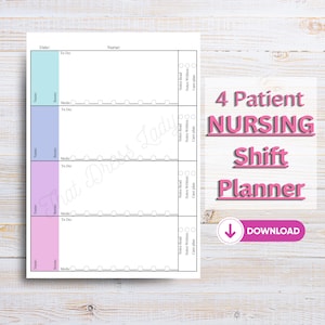 Nursing Shift To Do List Student Nurse Checklist Organized Nursing Shift Planner 4 Patient Nurse Brain Report Sheet Nurses Cheat Sheets