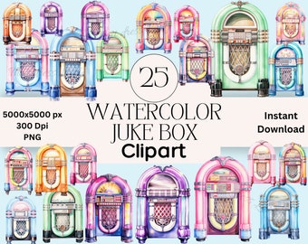 Pacote de clipart colorido para jukebox: gráficos retrô para scrapbook (PNG, download digital)