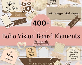 Boho Vision Board Printables: Manifesting Kit (A4/Letter PDF) 2026 Goal Setting