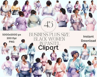 Pastel zakelijke vrouwen clipart plus size graphics PNG Instant Download dikke vrouw clip art zwarte vrouw clipart
