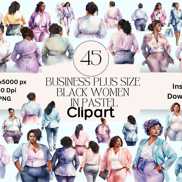Black Business Women Clipart Graphics Bundle PNG Instant Download Scrapbooking Boss Lady Black Plus Size Clipart Scrapbook Office Clipart