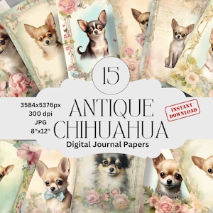 Antique Chihuahua Digital Paper Set: Vintage Scrapbook Journal (Digital Download)