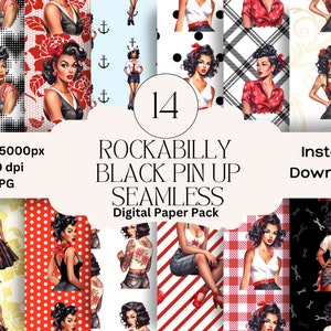 Black Girl Rockabilly Pin Up Digital Paper Bundle PNG Instant Download Scrapbooking Pin Up Junk Journal Retro Scrapbook Rockabilly Paper