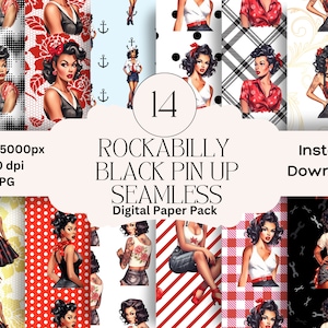 Black pin-up girl rockabilly digitaal papier: jaren 50 plakboek (digitale download)
