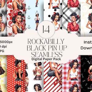 Black Girl Rockabilly Pin Up Digital Paper Bundle PNG Instant Download Scrapbooking Pin Up Junk Journal Retro Scrapbook Rockabilly Paper