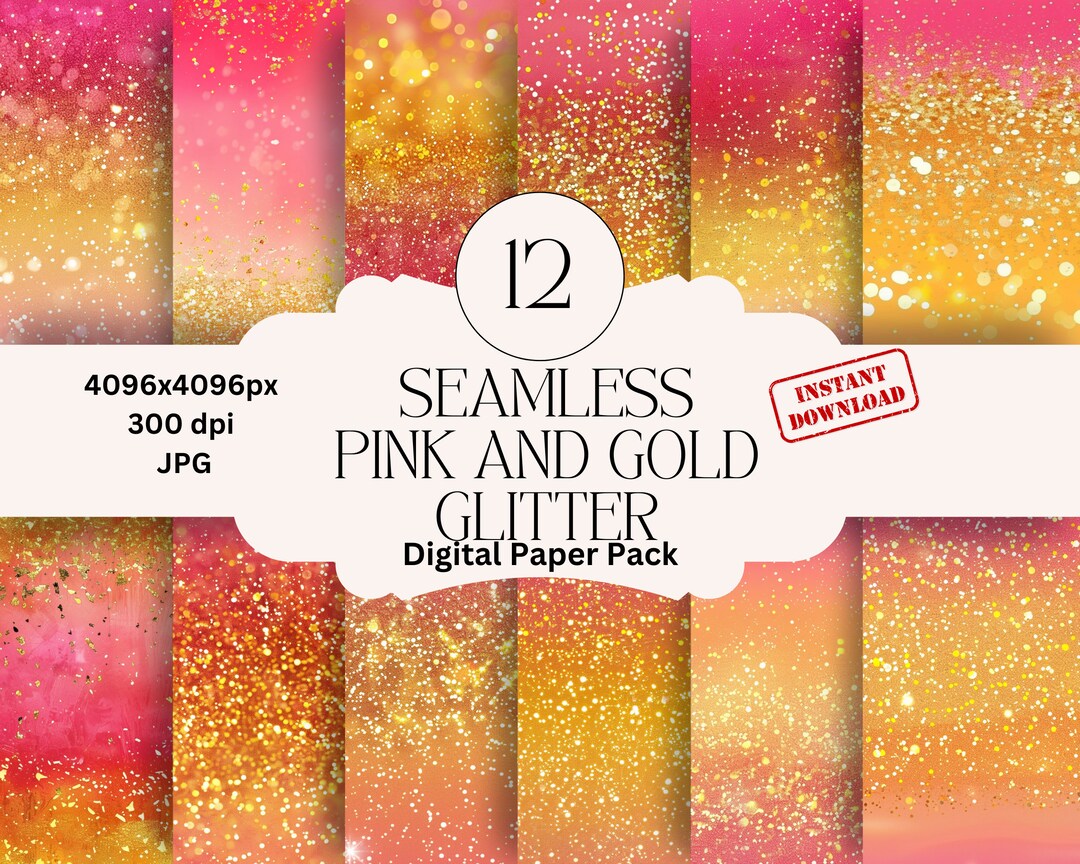 Pink and Gold Glitter Digital Paper Set Junk Journal Paper Printable ...