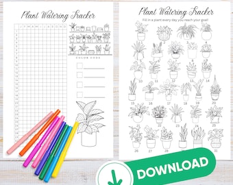 Plant Watering Tracker Printable: Coloring Habit Tracker (Digital Download)