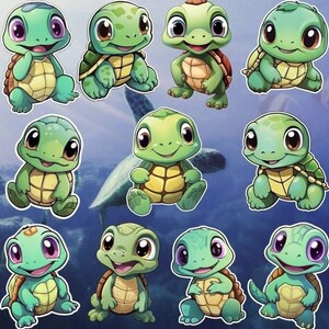 Kawaii Baby Turtle Stickers, Laminated, Vinyl Stickers, Laptop Decal, Phone Stickers, Water Bottle, Car Window, Cute, Chibi