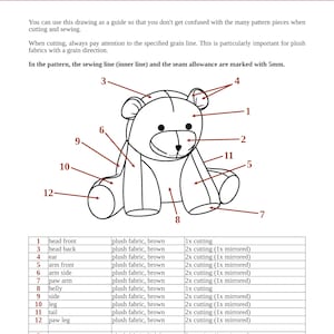 PDF Sewing pattern Bear stuffed animal/plush toy 16 cm ENGLISH image 5