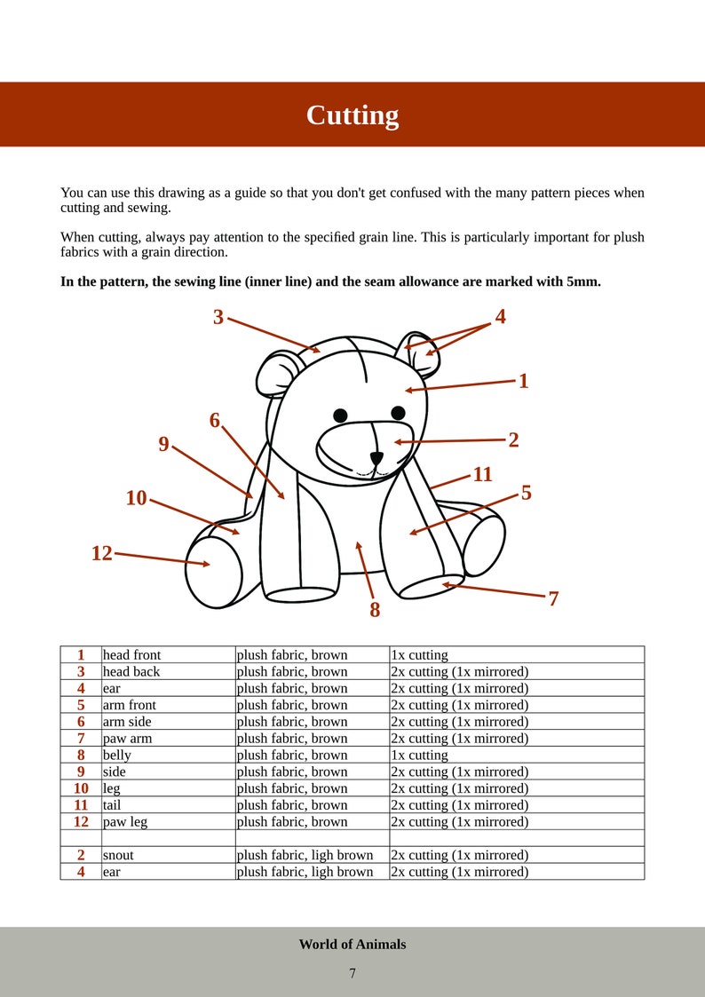 PDF Sewing pattern Bear stuffed animal/plush toy 16 cm ENGLISH image 5