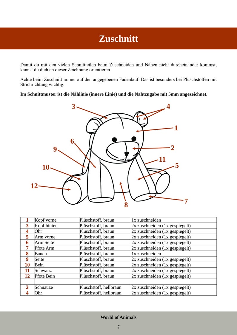 PDF sewing pattern bear plush toy/cuddly toy 16 cm German image 5