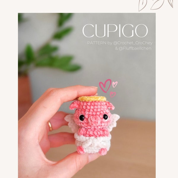 Piggy in cupido custume LOW-SEW crochet amigurumi PDF Pattern, incl optional booties. Lovely valentine's gift or market make!