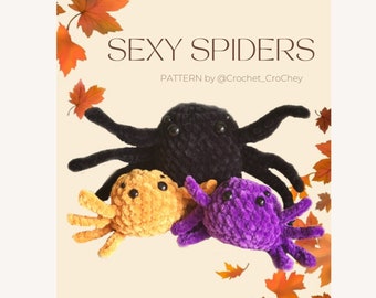 3 in 1 Sexy Spider no-sew PATTERN BUNDLE: reversible spider, big and small stuffed spiders. Crochet amigurumi plushies with booty (optional)