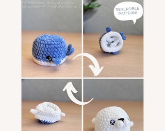 Flippy the whale & Seal Reversible NO-SOW pdf Pattern, including Orca modification, cute interactive fidget toy, pop inside out