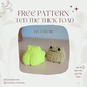 Ted the Thick Toad, free NO-SEW crochet amigurumi PDF Pattern, Small Toad/Frog with a huge heart and booty :)