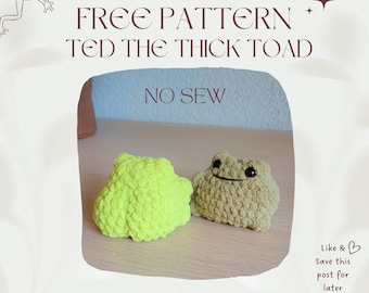 Ted the Thick Toad, free NO-SEW crochet amigurumi PDF Pattern, Small Toad/Frog with a huge heart and booty :)