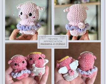 キューピッド衣装の子豚の LOW-SEW かぎ針編みあみぐるみ PDF パターン