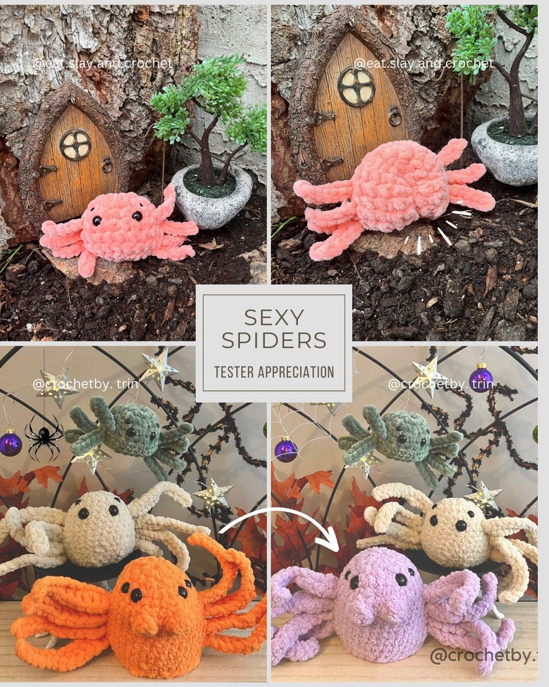 Boo-ty Small Spider: NO-SEW crochet amigurumi pdf Pattern. Cute spider with 4 eyes, 8 legs and a booty optional Quick&Easy Halloween deco image 6
