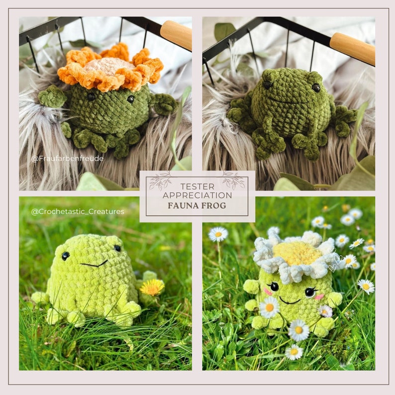 Fauna the Frog Mushroom & Sunflower. Reversible NO-SOW PDF Pattern, including 2 options, cute interactive fidget toy, pop inside out image 3