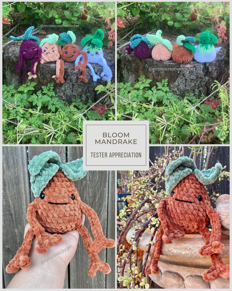 Bloom the Mandrake: Crochet Amigurumi PATTERN, cute, squishy, leggy and curvy with a booty. Modifications possible for fruits and vegetables image 4