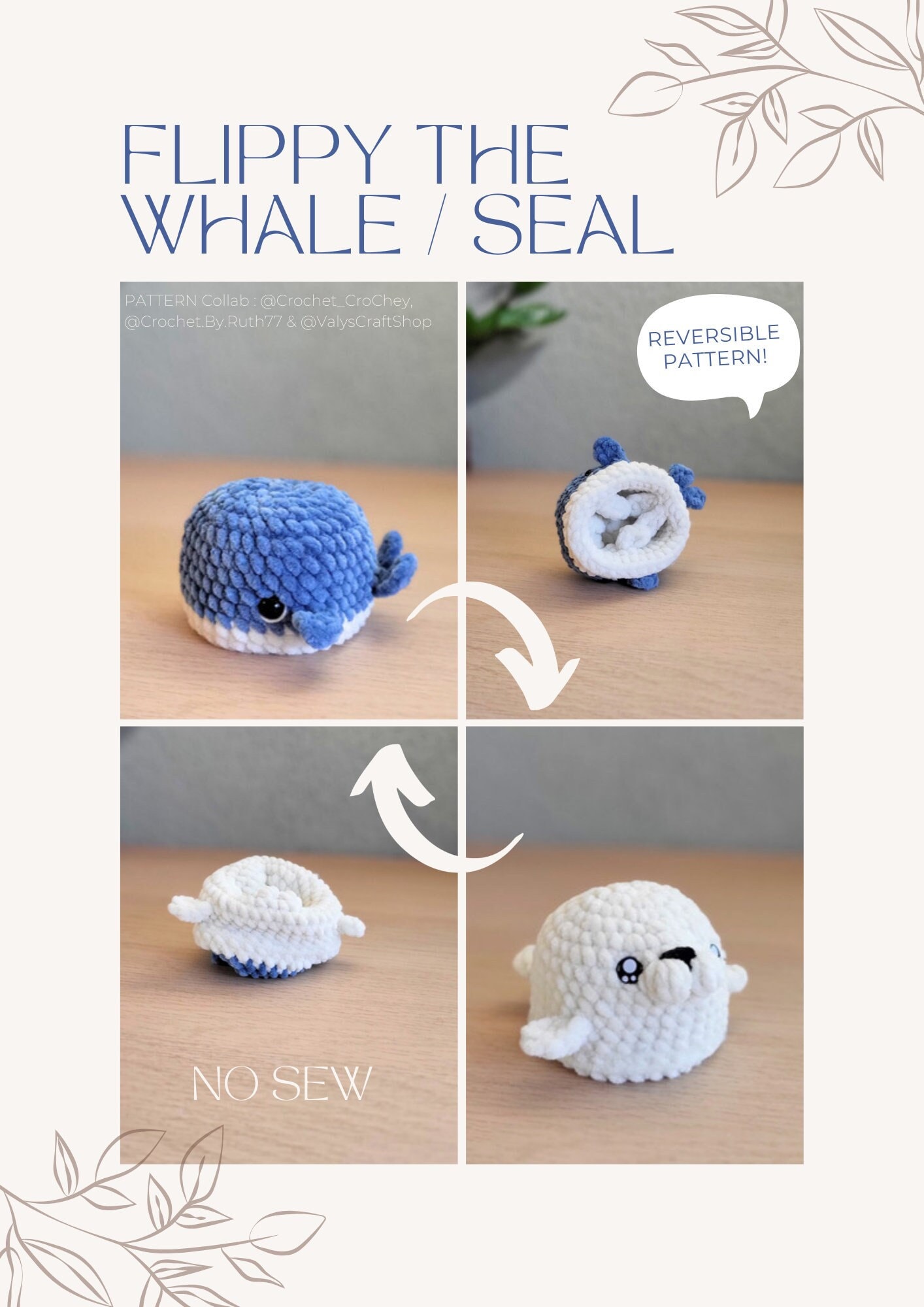 39 Seal Crochet Patterns for Ocean-Themed Amigurumi, Gifts, and Cozy Decor 19 Flippy the whale & Seal Reversible No-sow