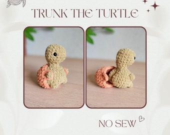 Trunk the Trendy Turtle, NO-SEW crochet amigurumi PDF Pattern, inc. modifications for costumes: halloween, santa, orange and mushroom!