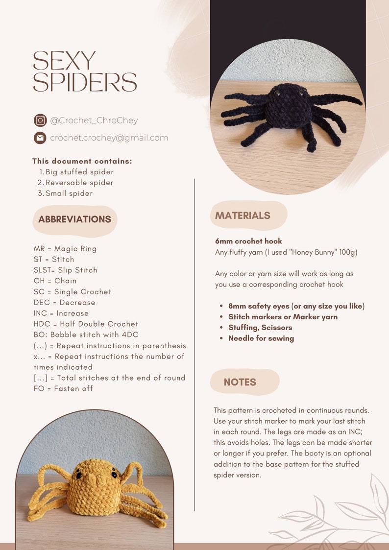 Stuffed Spider Pattern 3 in 1 Sexy Spider No-sew PATTERN BUNDLE: Reversible Spider, Big and ...