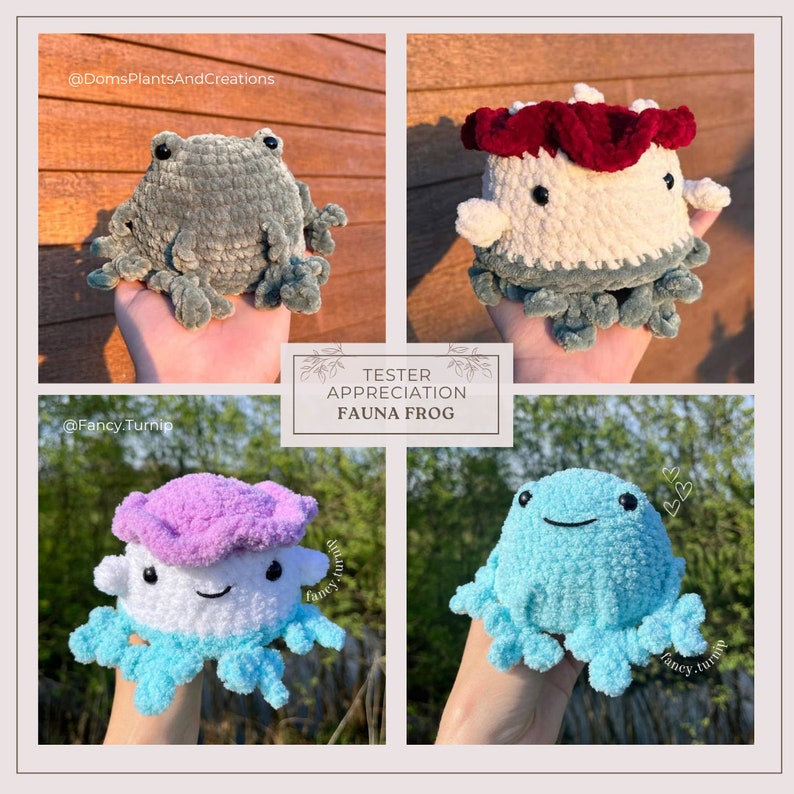 Fauna the Frog Mushroom & Sunflower. Reversible NO-SOW PDF Pattern, including 2 options, cute interactive fidget toy, pop inside out image 7