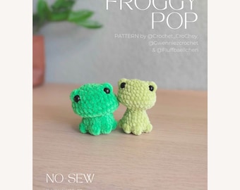 Froggy POPs pdf crochet pattern, quick and easy no-sew amigurumi toad with a poppable fidget head and 4 customisable add-on's: crown, lily