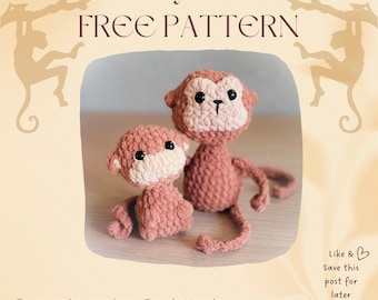 Monkey Business NO/LOW-Sew gehäkelt Amigurumi PDF Pattern, Kleiner Baby und Mama Affe mit Poppable Head und langbeinigen Armen und Schwanz