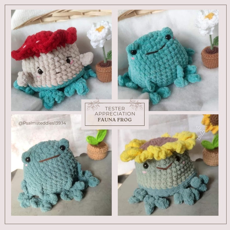 Fauna the Frog Mushroom & Sunflower. Reversible NO-SOW PDF Pattern, including 2 options, cute interactive fidget toy, pop inside out image 4