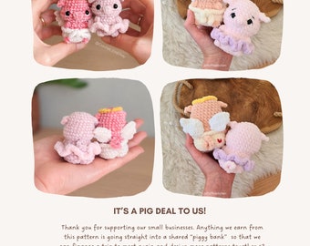 キューピッド衣装の子豚の LOW-SEW かぎ針編みあみぐるみ PDF