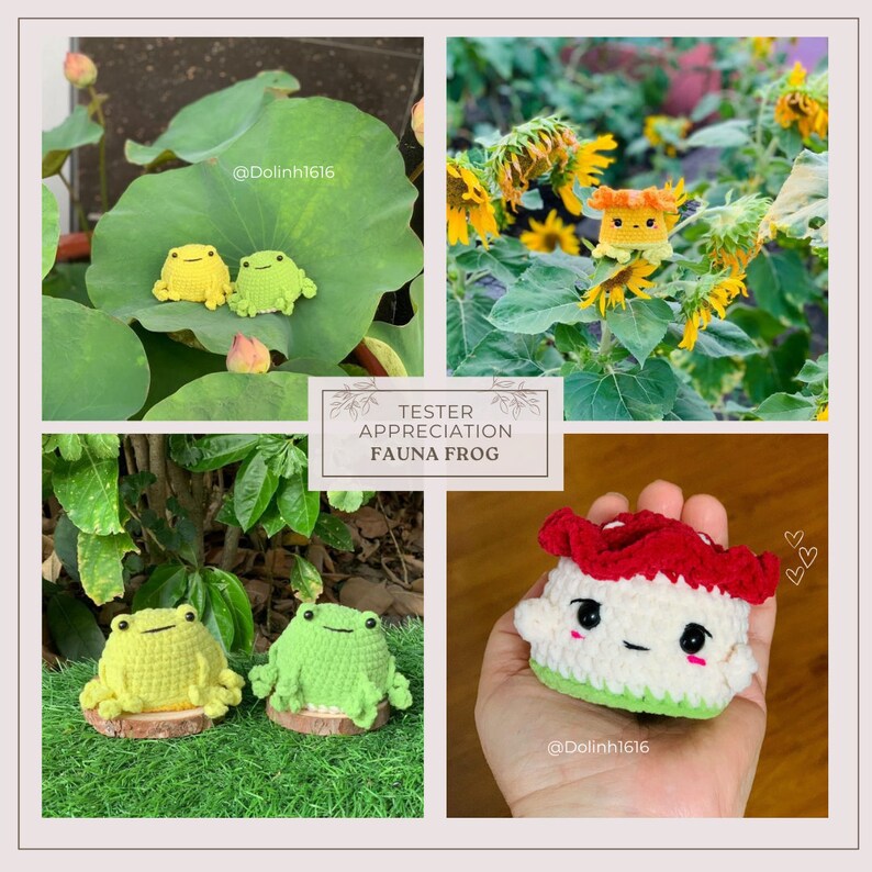 Fauna the Frog Mushroom & Sunflower. Reversible NO-SOW PDF Pattern, including 2 options, cute interactive fidget toy, pop inside out image 5