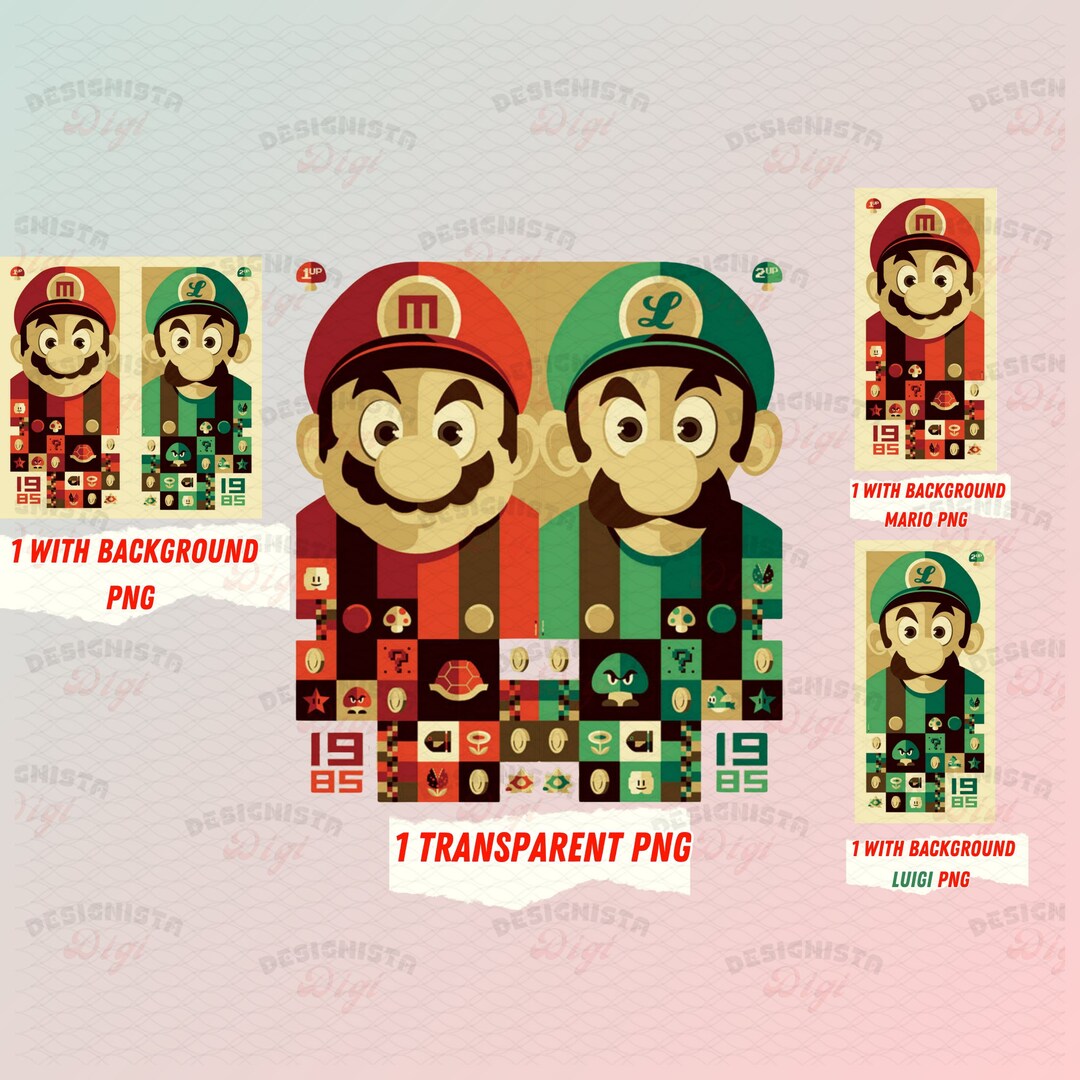 Retro Super Mario Brothers Wall Art Pngvintage Super Mario Etsy