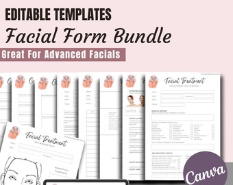 Facial Treatment Forms - Editable Esthetician Templates, Printable Skincare Consent Forms, Beauty Salon Forms, Facial Consultation Form