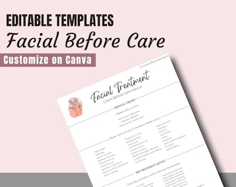 Advanced Facial Before Care | Facial Advice | Facial Client Care Sheets | Editable Template | Beauty Forms | Facial Form Templates |