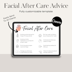 Editable Facial Aftercare Card Template, Facial Treatment Post Care Guide, Esthetician After Care Instructions, Facial Treatment Forms