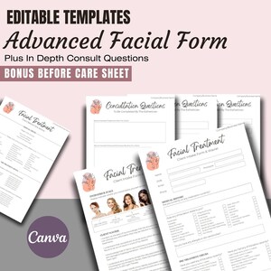 Advanced Facial Form Template Plus Consultation Questions - Editable Esthetician Template - Facial Consultation - Skin Treatment Form