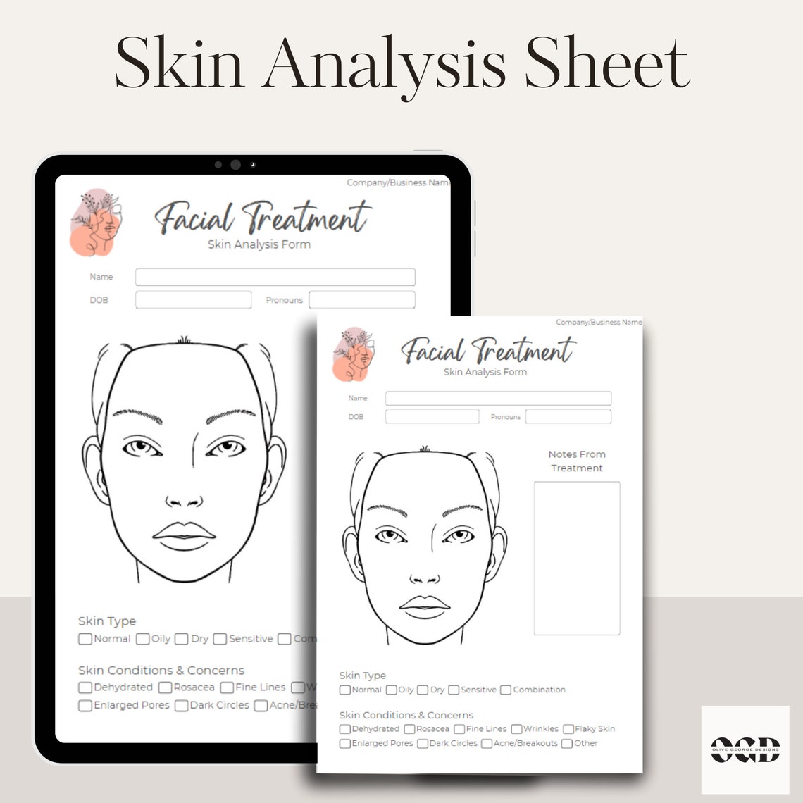 Skin Analysis Form Editable Facial Template Facial Treatment Form