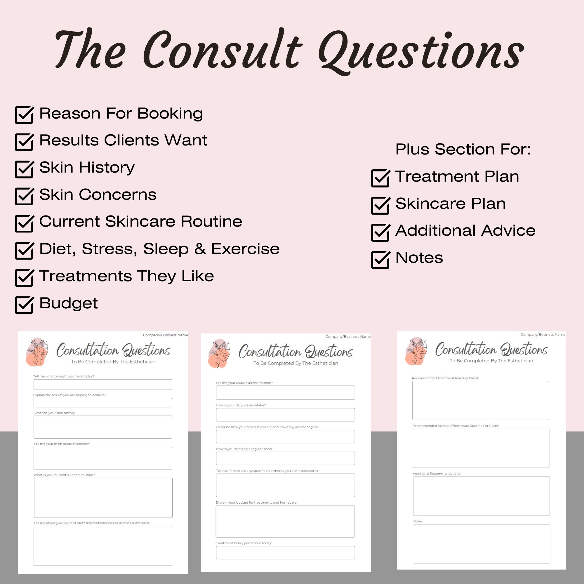 Facial Form Advanced Facial Form Template Plus Consultation Questions - Editable ...